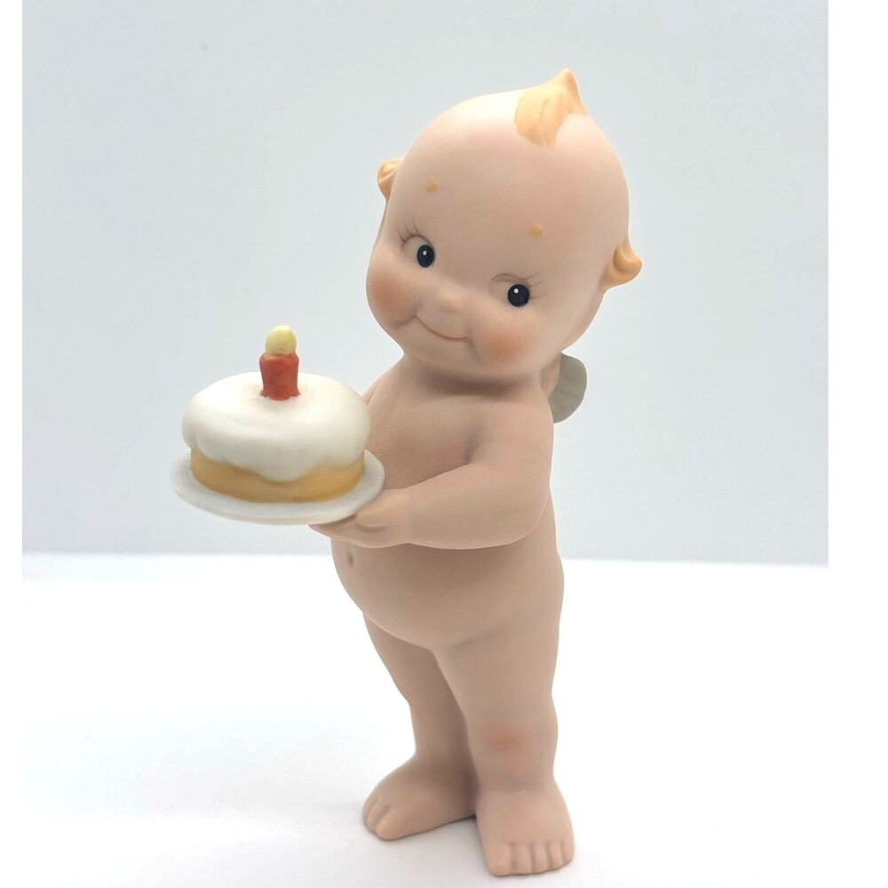 VTG 1991 Jesco/Enesco Rose O'Neill Porcelain Kewpie Doll Figurine, Birthday Cake